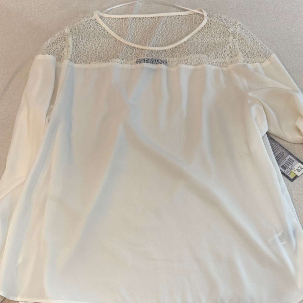 Ruff Hewn Cream Lace Accent Blouse
